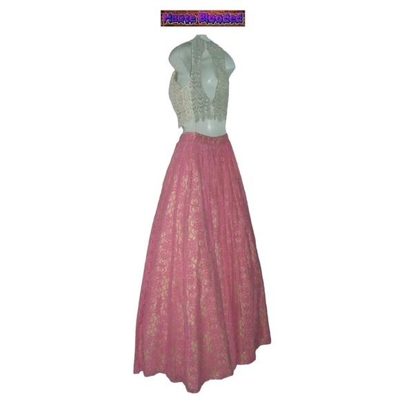 Studio 17 Dress Prom Crochet Crop Top Lace Tulle Skirt Pink Boho Carrie Bradshaw - Picture 6 of 15